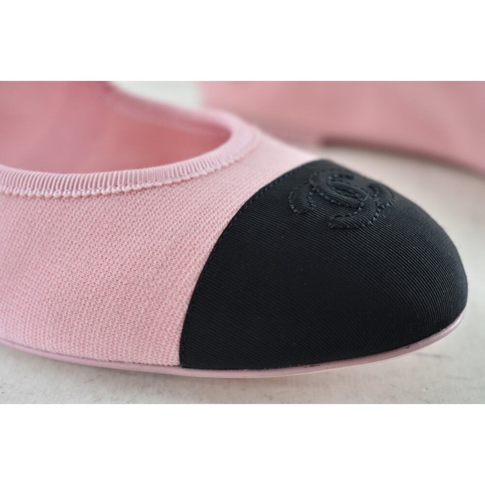 Chanel 25S Pink Fabric Black CC Logo Mary Jane Strap Ballerina Ballet Flat 37 - Picture 6 of 16